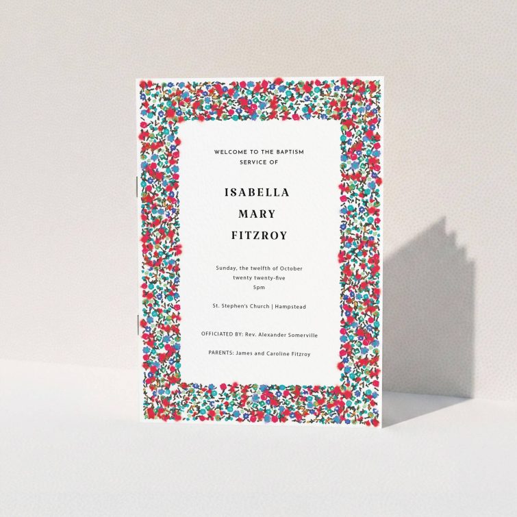 Floral christening order of service programme with one photo